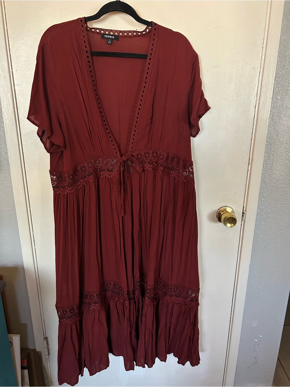 torrid rust-red lace-trim maxi dress
